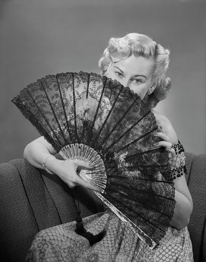 Young Woman Holding Fan, Portrait #1 Photograph by George Marks