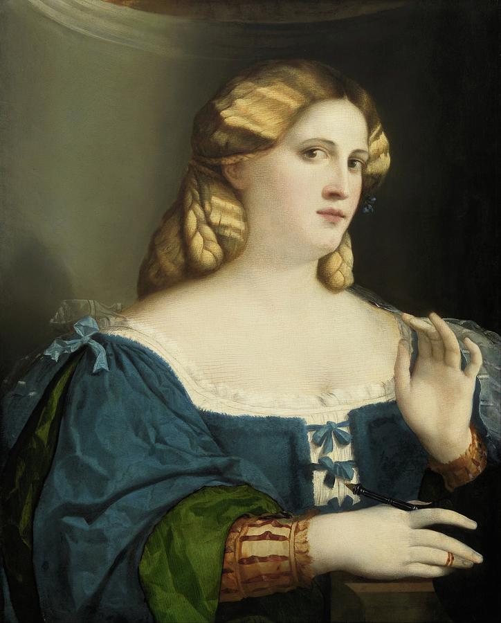 Young Woman In A Blue Dress, With Fan Painting by Jacopo Negretti ...