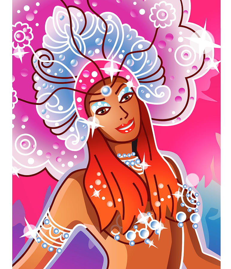 Young Woman Wearing Carnival Costume Digital Art by New Vision Technologies Inc
