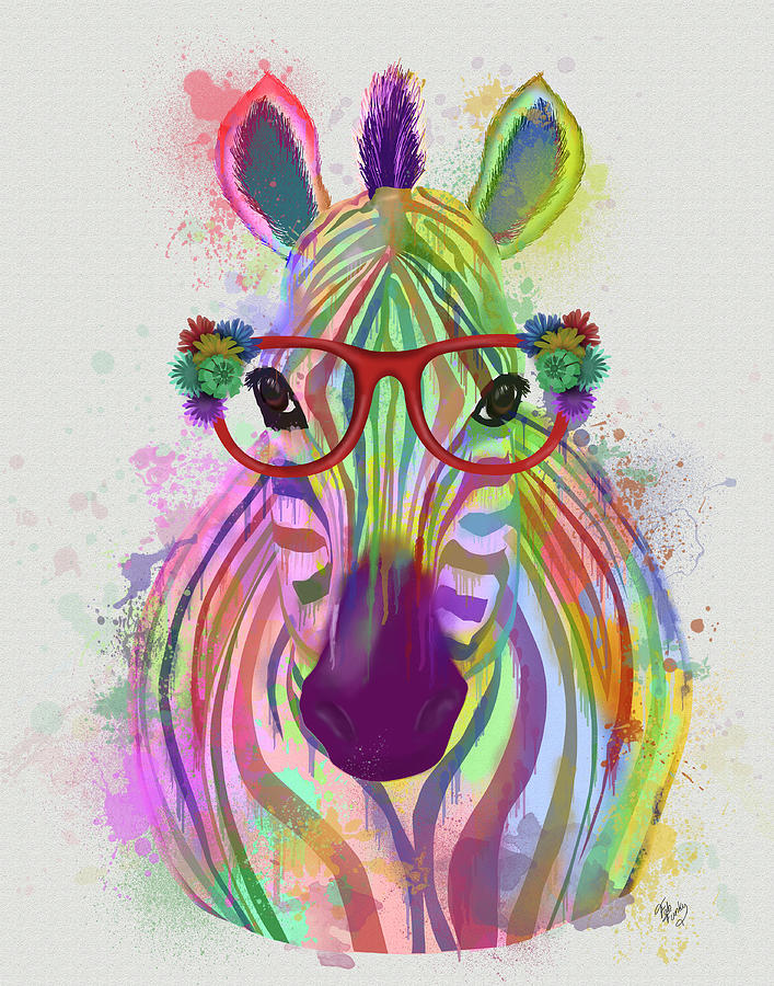Steampunk Painting - Zebra Rainbow Splash 1 #1 by Fab Funky