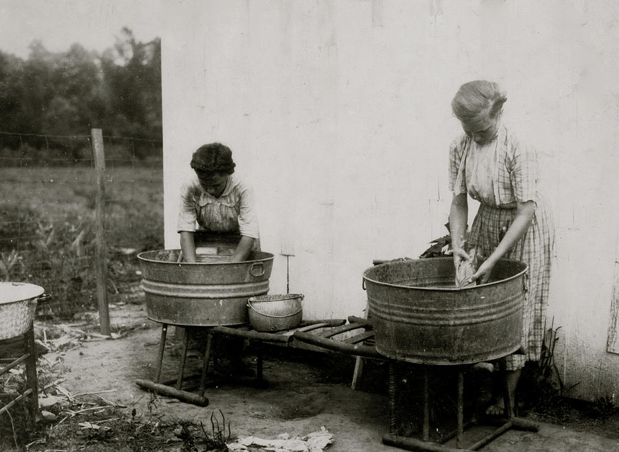Zelina & Florence Richards, 12 and 13 years old doing the family wash #1 Painting by Unknown
