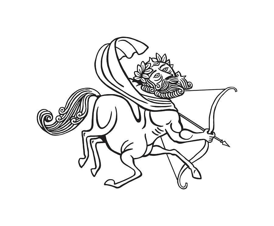 Black And White Drawing - Zodiac Sagittarius Centaur #1 by CSA Images