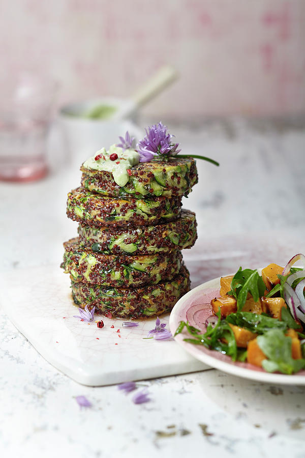 Zucchini Fritters With Sweet Potato Salad #1 Photograph by Ulrike Stockfood Studios / Holsten