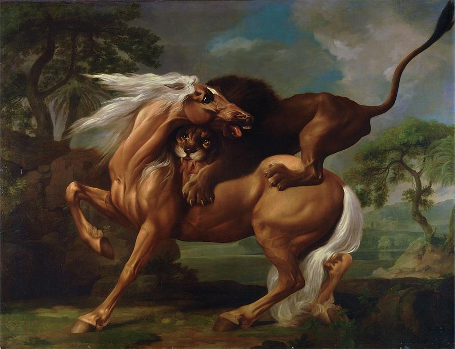 George Stubbs Painting - A Lion Attacking A Horse by George Stubbs