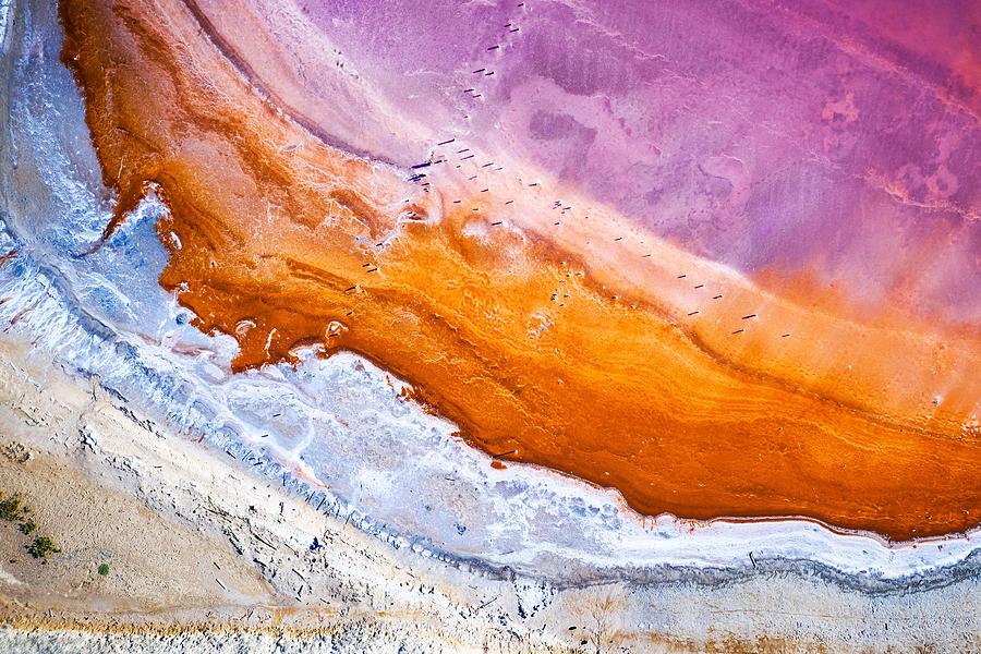 Abstract View Of Pink Lake Salt Water Photograph by Ivan Kmit - Fine