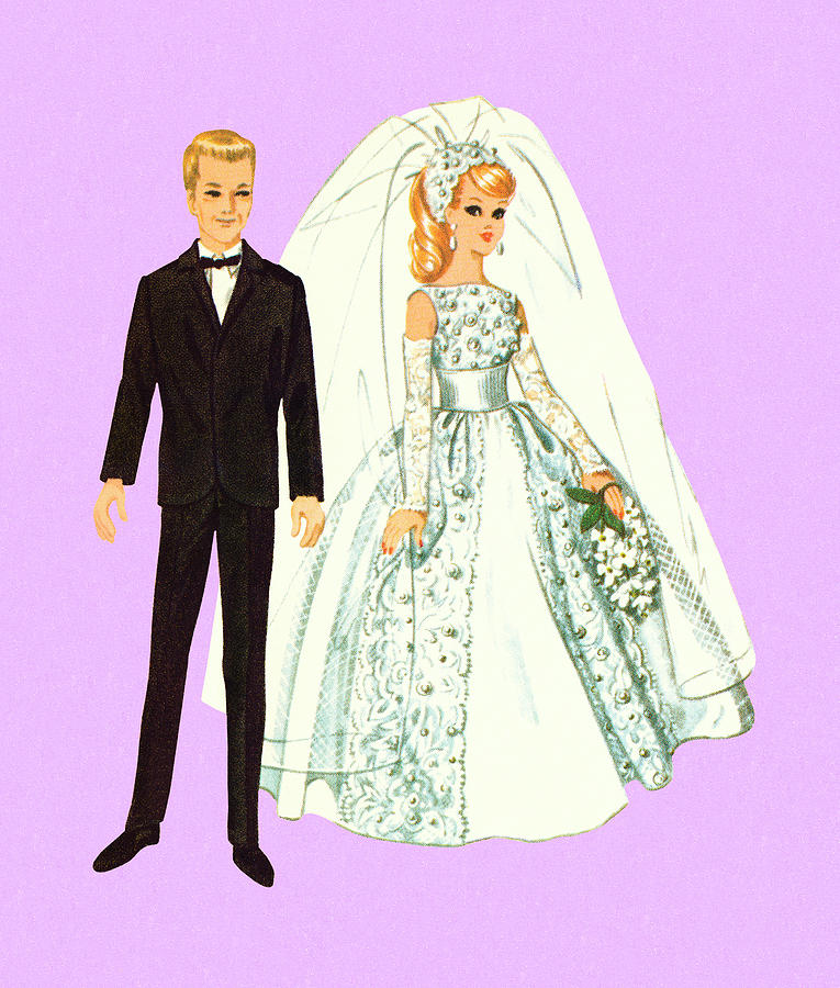 Vintage Drawing - Bride and Groom #10 by CSA Images