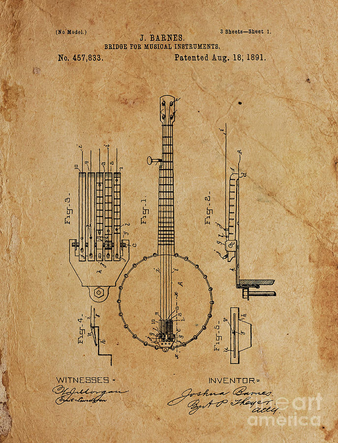 Bridge For Musical Instruments Patent Year 1891 Drawing