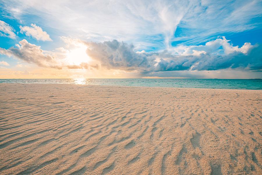 Nature Photograph - Closeup Sea Sand Beach. Panoramic Beach #10 by Levente Bodo