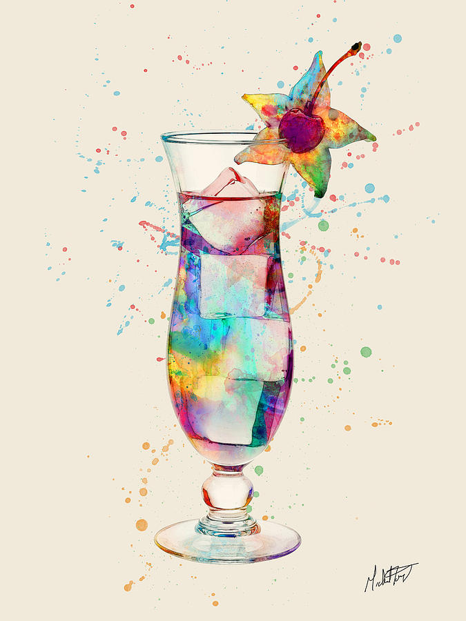 Martini Digital Art - Cocktail Drinks Glass Watercolor #10 by Michael Tompsett