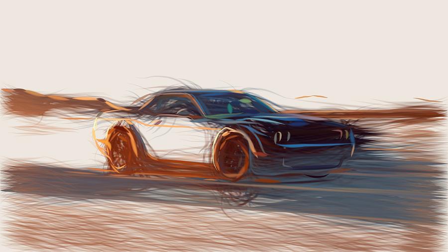 Dodge Challenger SRT Hellcat Drawing #11 Digital Art by CarsToon Concept