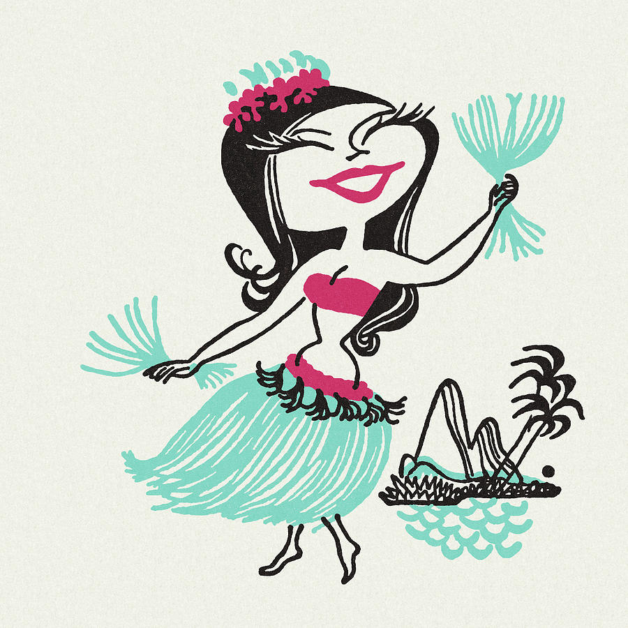 Vintage Drawing - Hula Dancer #10 by CSA Images