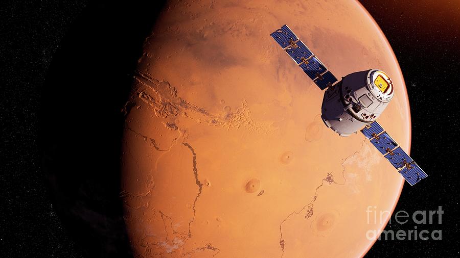 Illustration Of A Satellite In Front Of Mars #10 Photograph by Sebastian Kaulitzki/science Photo Library