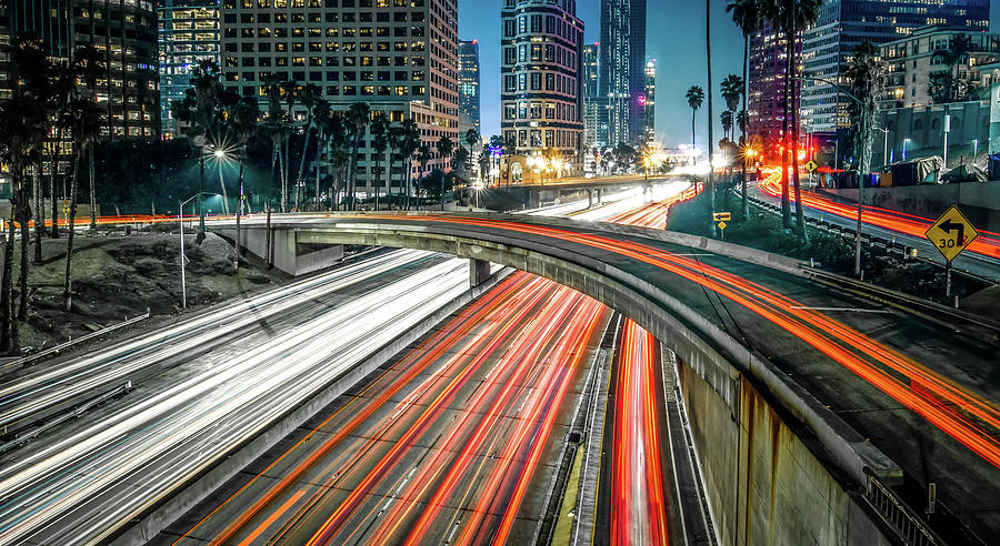 Los Angeles california city downtown at night #10 Photograph by Alex Grichenko