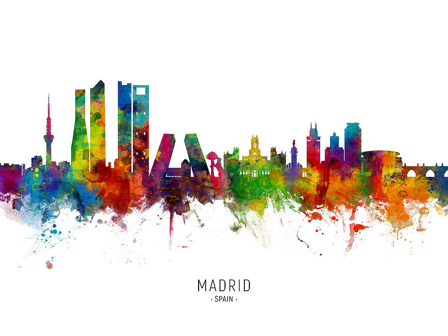 Skyline Digital Art - Madrid Spain Skyline #10 by Michael Tompsett