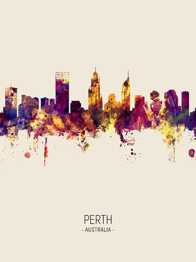 Skyline Digital Art - Perth Australia Skyline #10 by Michael Tompsett