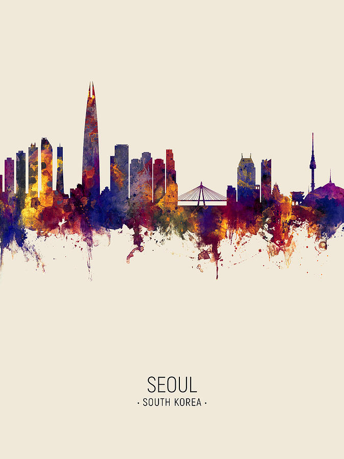 Skyline Digital Art - Seoul Skyline South Korea #10 by Michael Tompsett