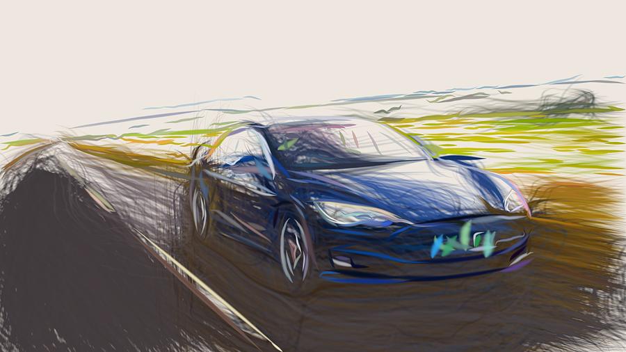 Tesla Model S P100D Drawing #11 Digital Art by CarsToon Concept