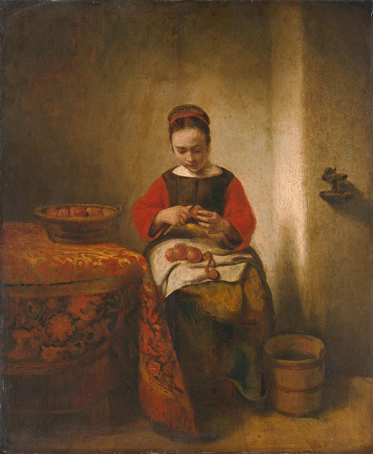 Young Woman Peeling Apples #11 Painting by Nicolaes Maes