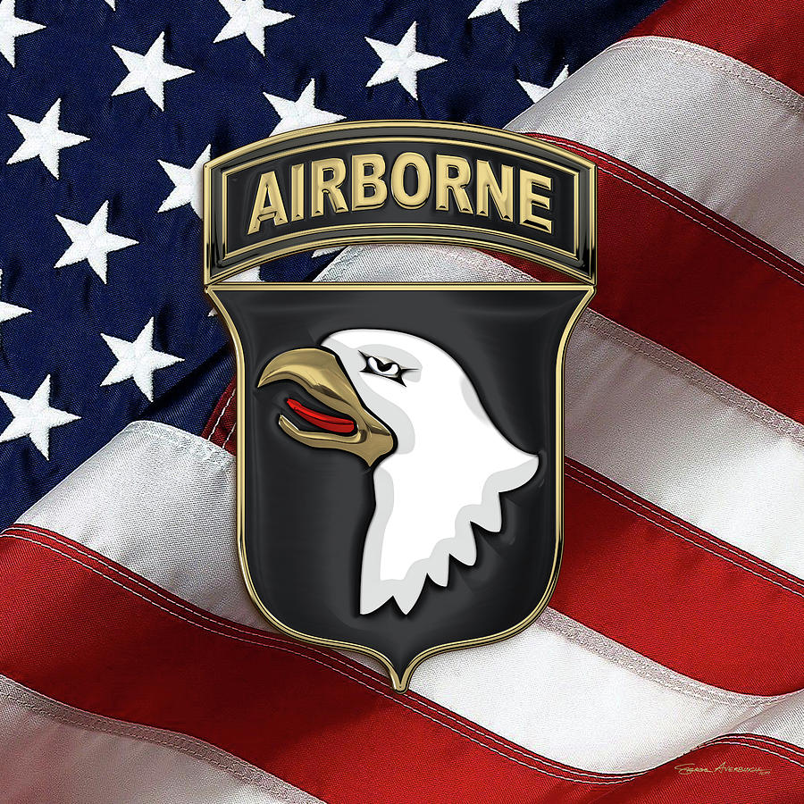 101st Airborne Division - 101st  A B N  Insignia over American Flag  Digital Art by Serge Averbukh