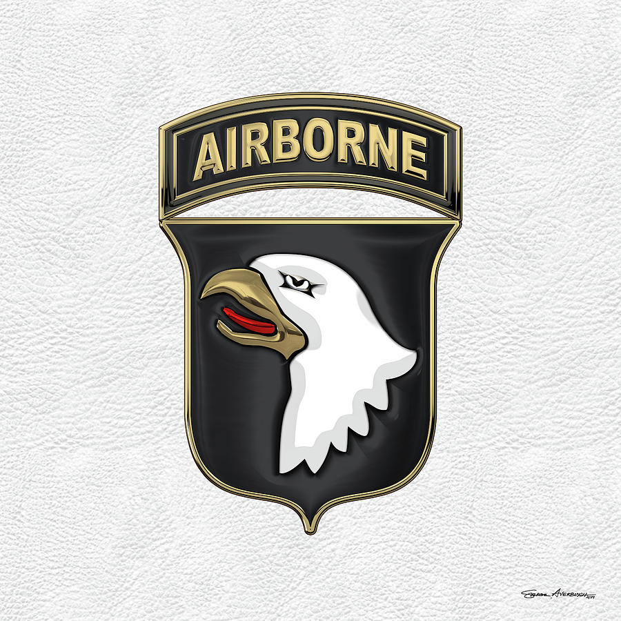 101st Airborne Division - 101st  A B N  Insignia over White Leather Digital Art by Serge Averbukh
