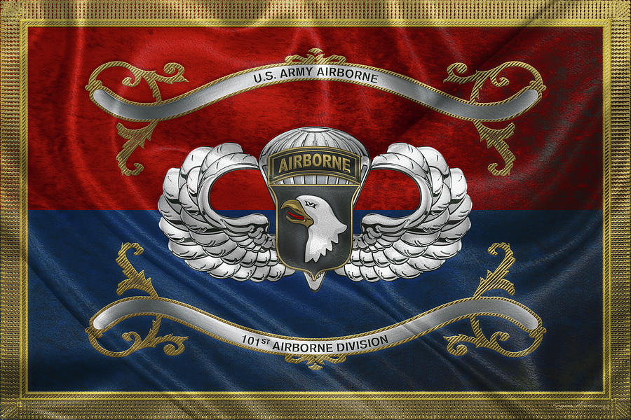 101st Airborne Division - 101st  A B N  Insignia with Parachutist Badge over Flag Digital Art by Serge Averbukh