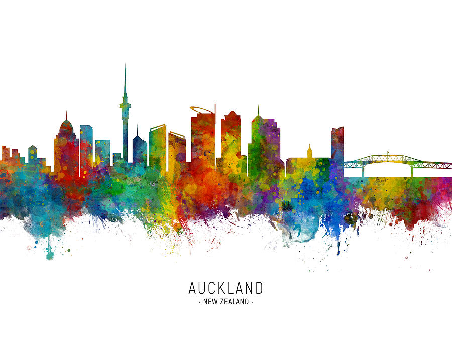 Auckland New Zealand Skyline #11 Digital Art by Michael Tompsett