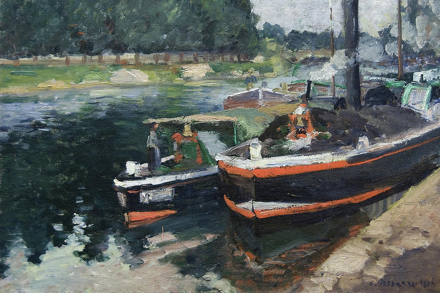 Paris Painting - Barges at Pontoise #11 by Camille Pissarro