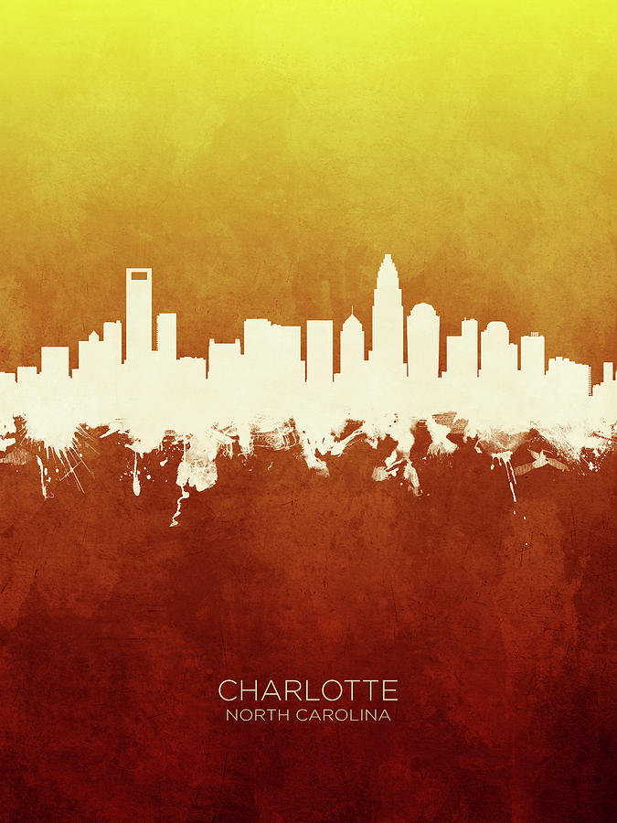 Charlotte Digital Art - Charlotte North Carolina Skyline #11 by Michael Tompsett