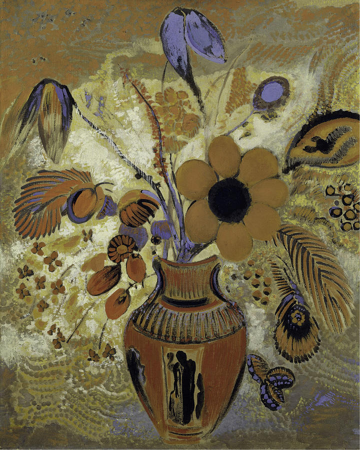 Etruscan Vase With Flowers #11 Painting by Odilon Redon