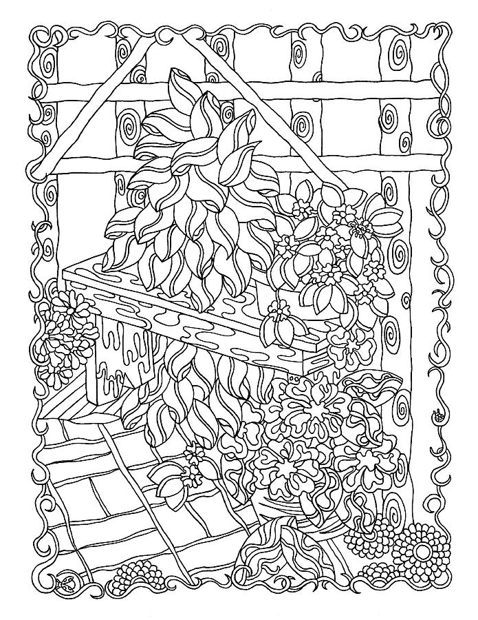 Flower Drawing - 11 Garden Bench by Kathy G. Ahrens