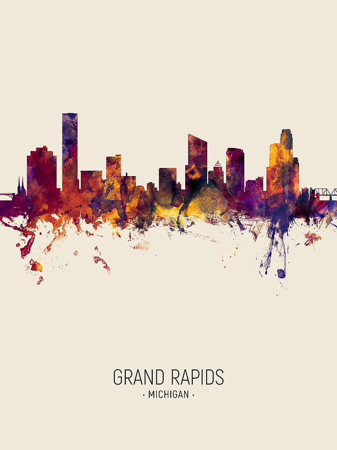 Grand Rapids Michigan Skyline #11 Digital Art by Michael Tompsett