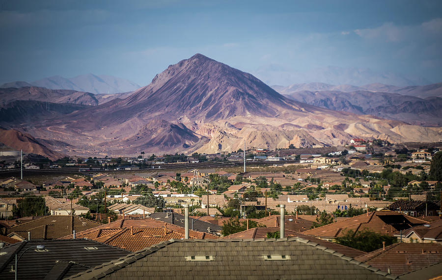 Las vegas city surrounded by red rock mountains and valley of fi #11 Photograph by Alex Grichenko