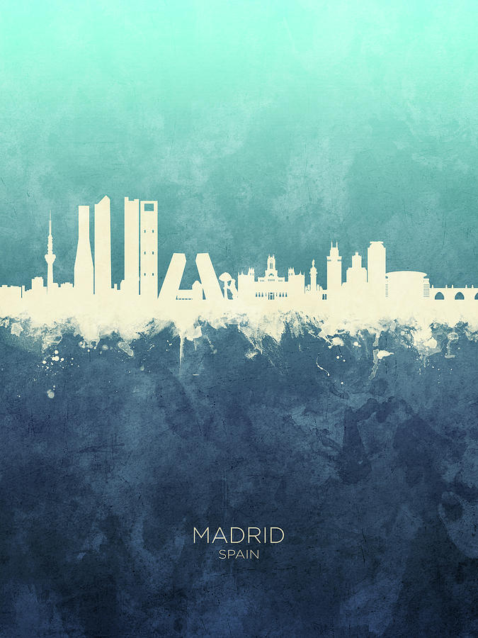 Skyline Digital Art - Madrid Spain Skyline #11 by Michael Tompsett