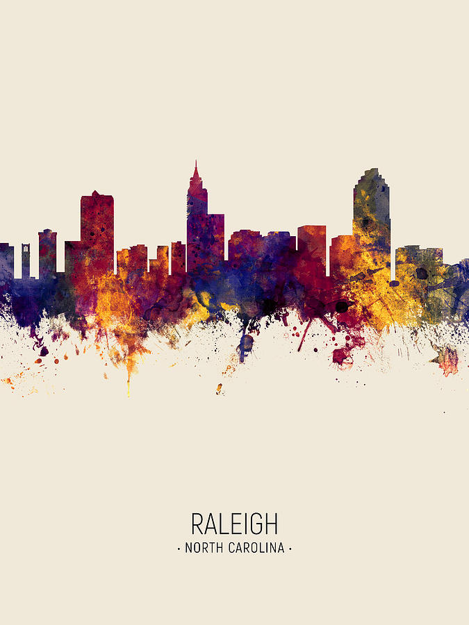 Raleigh Digital Art - Raleigh North Carolina Skyline #11 by Michael Tompsett