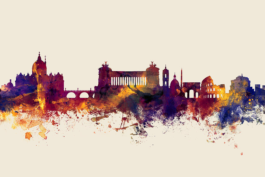 Skyline Digital Art - Rome Italy Skyline #11 by Michael Tompsett