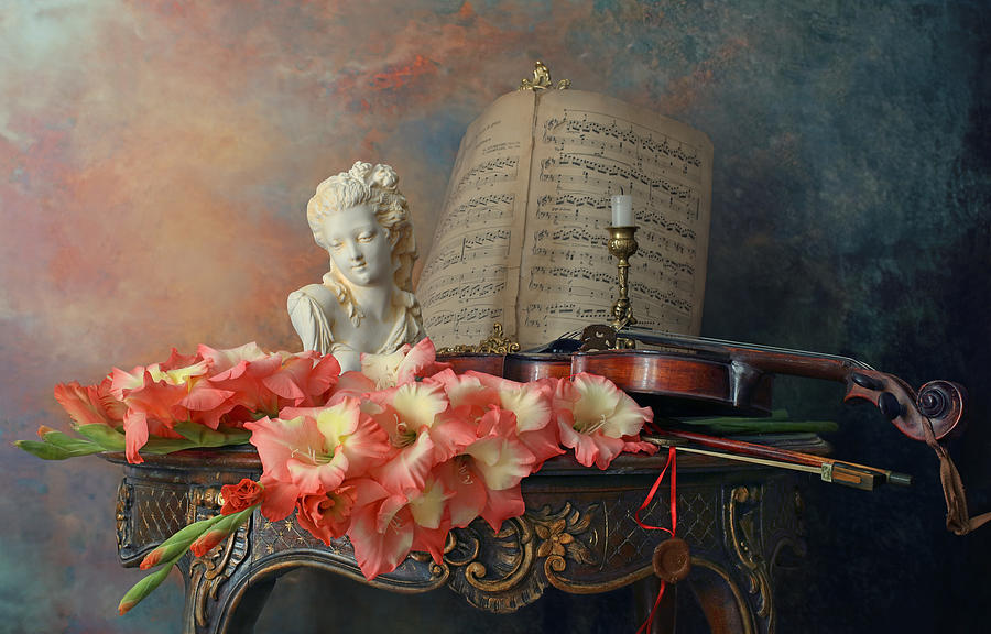 Still Life With Violin And Flowers #11 Photograph by Andrey Morozov