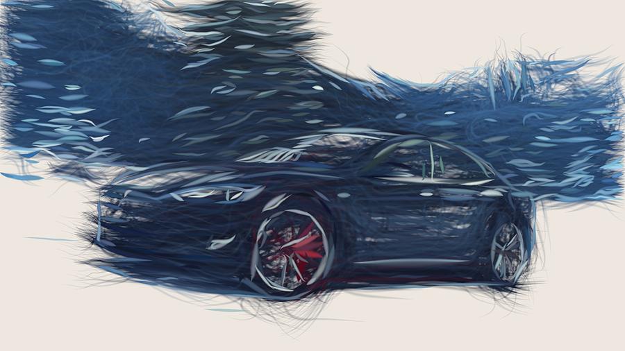 Tesla Model S P85D Draw #11 Digital Art by CarsToon Concept
