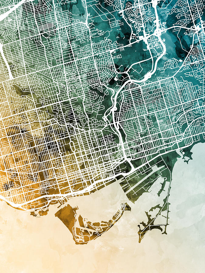 Toronto Digital Art - Toronto Street Map #11 by Michael Tompsett