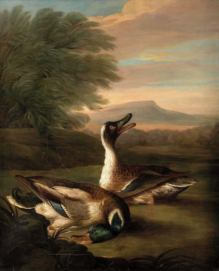 Two drakes in Landscape #11 Painting by MotionAge Designs