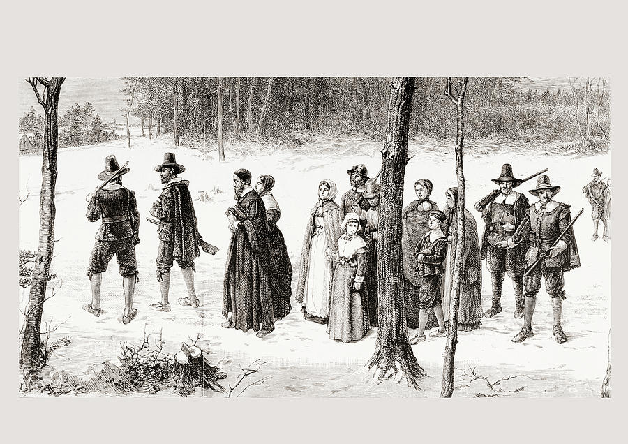 Pilgrim Fathers going to church Drawing by Ken Welsh - Fine Art America