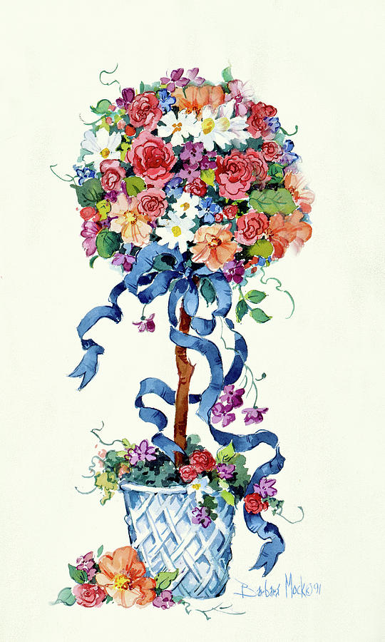 Flower Painting - 1168 Blue Ribbon Topiary by Barbara Mock