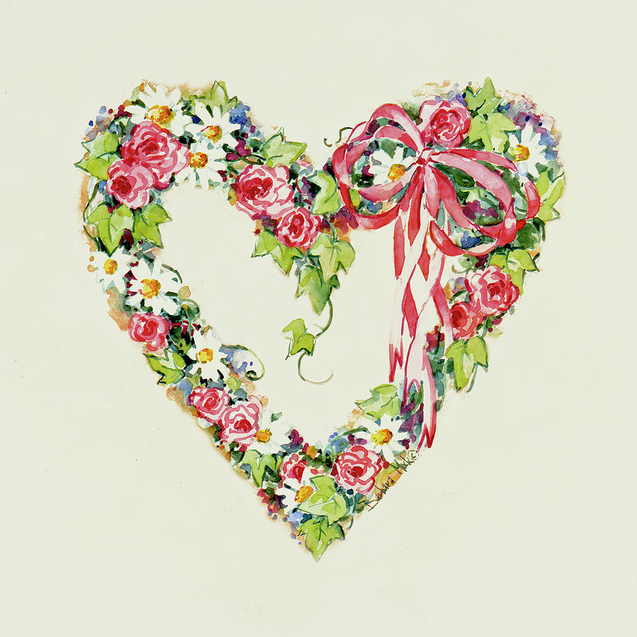 Flower Painting - 1193 Blue Ribbon Heart Wreath by Barbara Mock