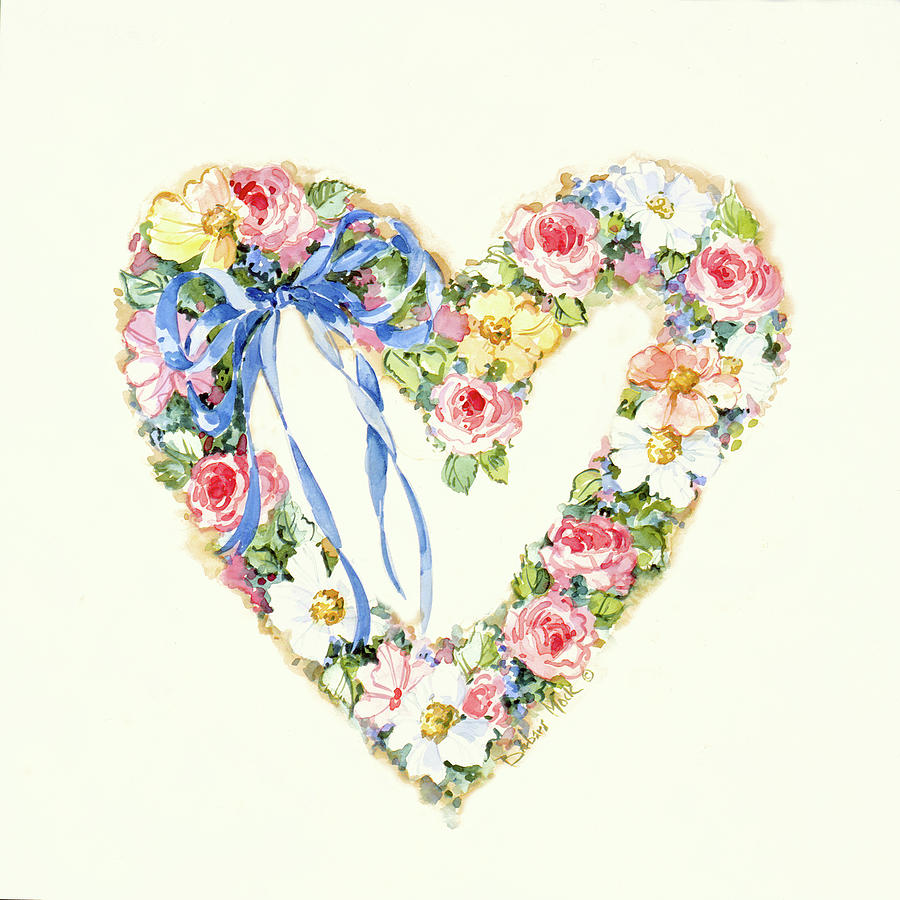 Nature Painting - 1194 Pink Ribbon Heart Wreath by Barbara Mock