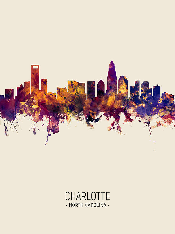 Charlotte Digital Art - Charlotte North Carolina Skyline #12 by Michael Tompsett