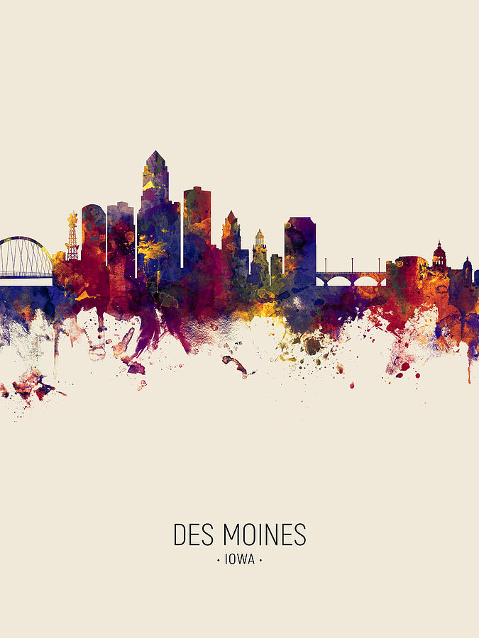 Des Moines Iowa Skyline #12 Digital Art by Michael Tompsett
