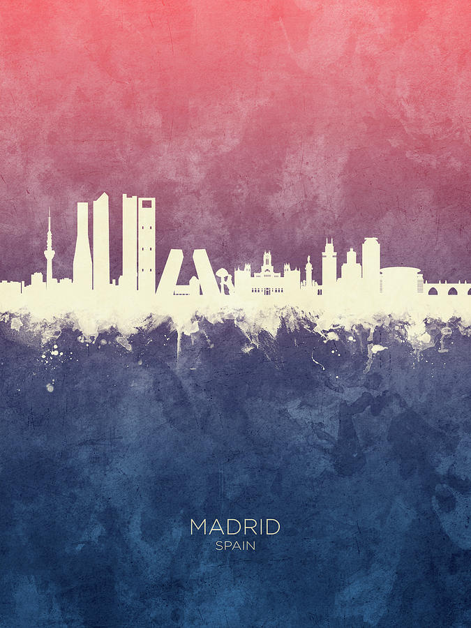 Skyline Digital Art - Madrid Spain Skyline #12 by Michael Tompsett