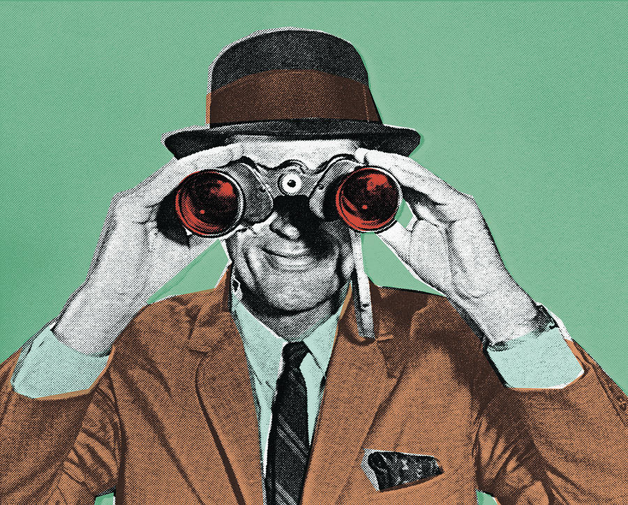 Vintage Drawing - Man Looking Through Binoculars #12 by CSA Images