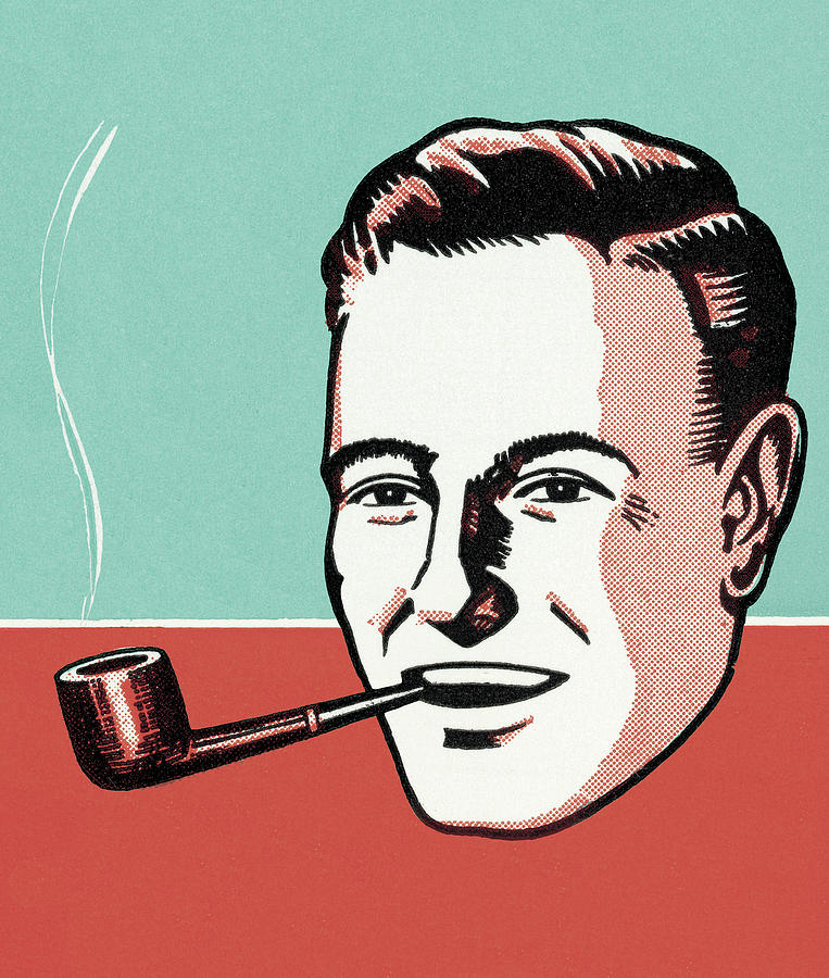 Vintage Drawing - Man Smoking Pipe #12 by CSA Images