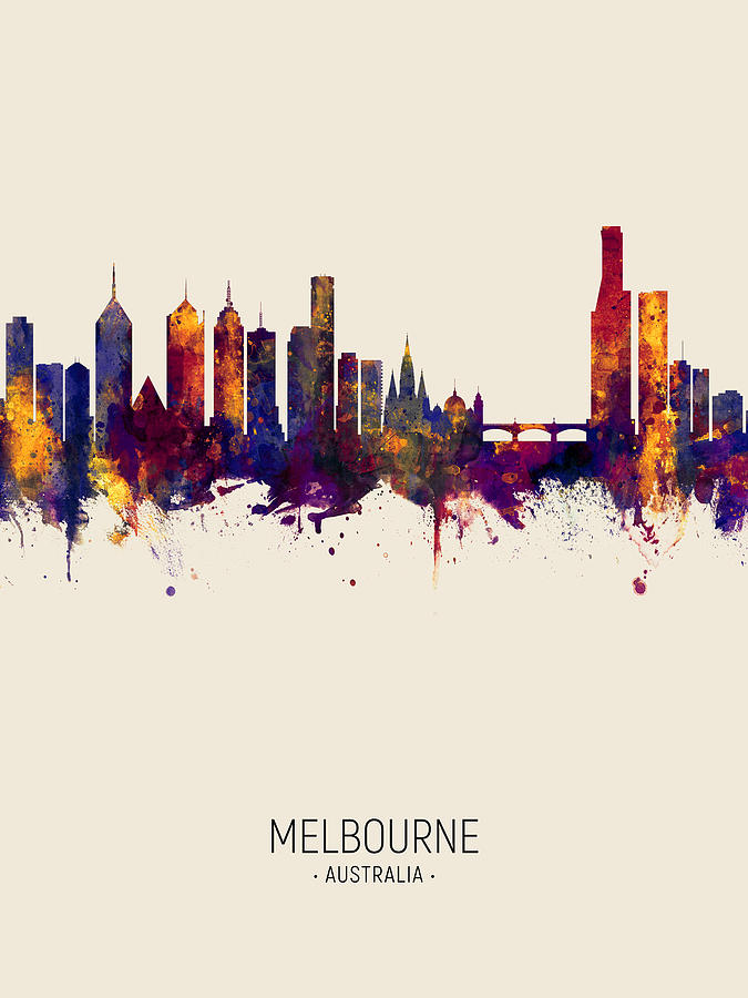 Skyline Digital Art - Melbourne Australia Skyline #12 by Michael Tompsett