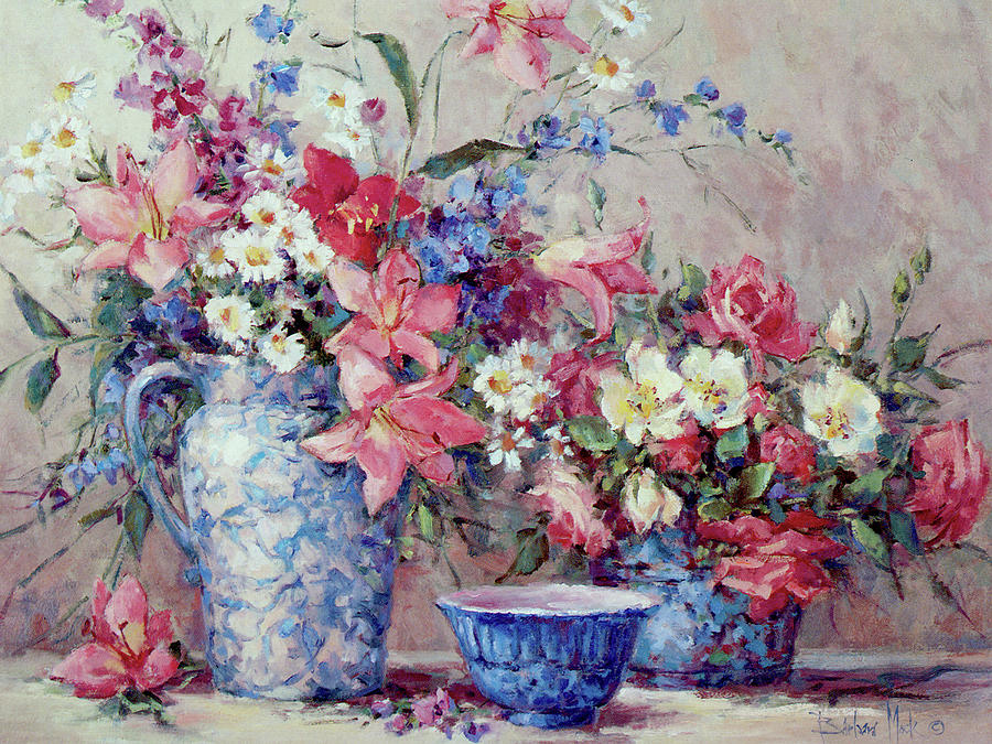 Nature Painting - 1206 Flowers And Blue Porcelain by Barbara Mock